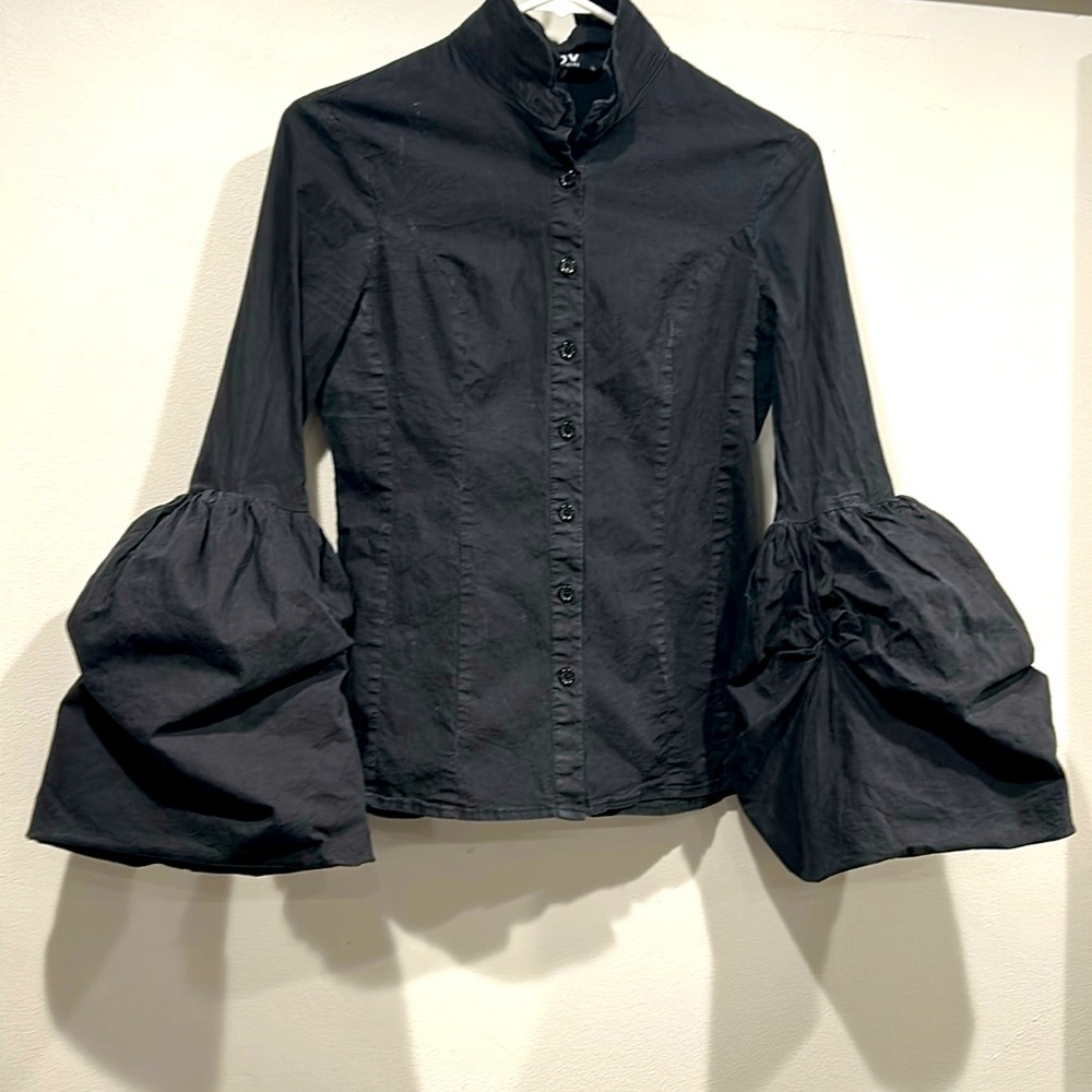TOV  Gothic Blouse  faded Black Bell Sleeve High Collar fair condition